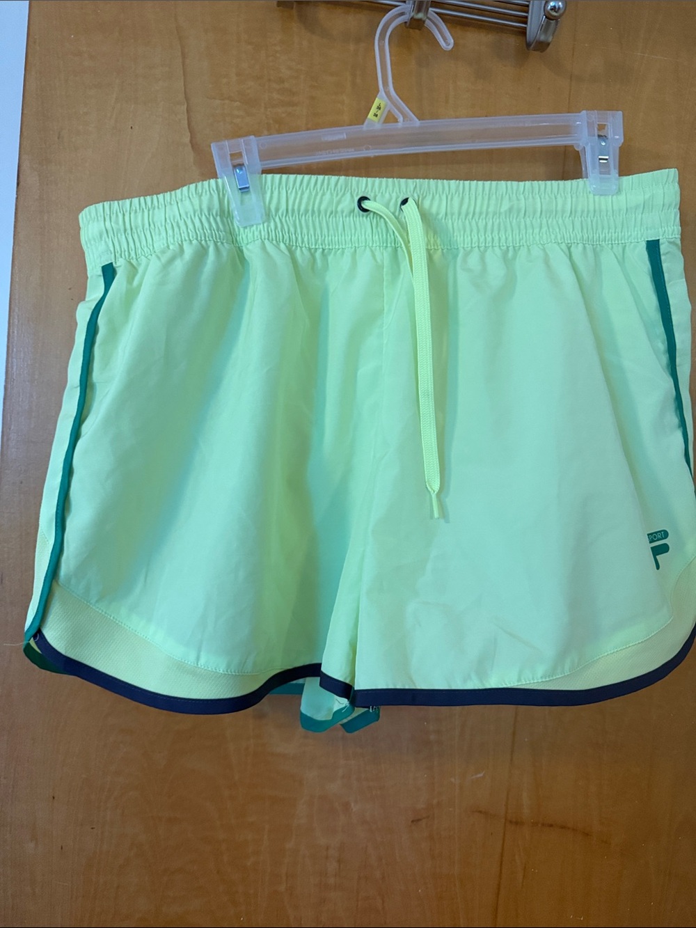 Fila Neon Yellow Athletic Shorts with Dark Green and Gray Trim